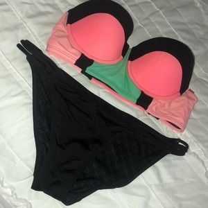 NastyGal strapless bikini top w/ black VS bottoms